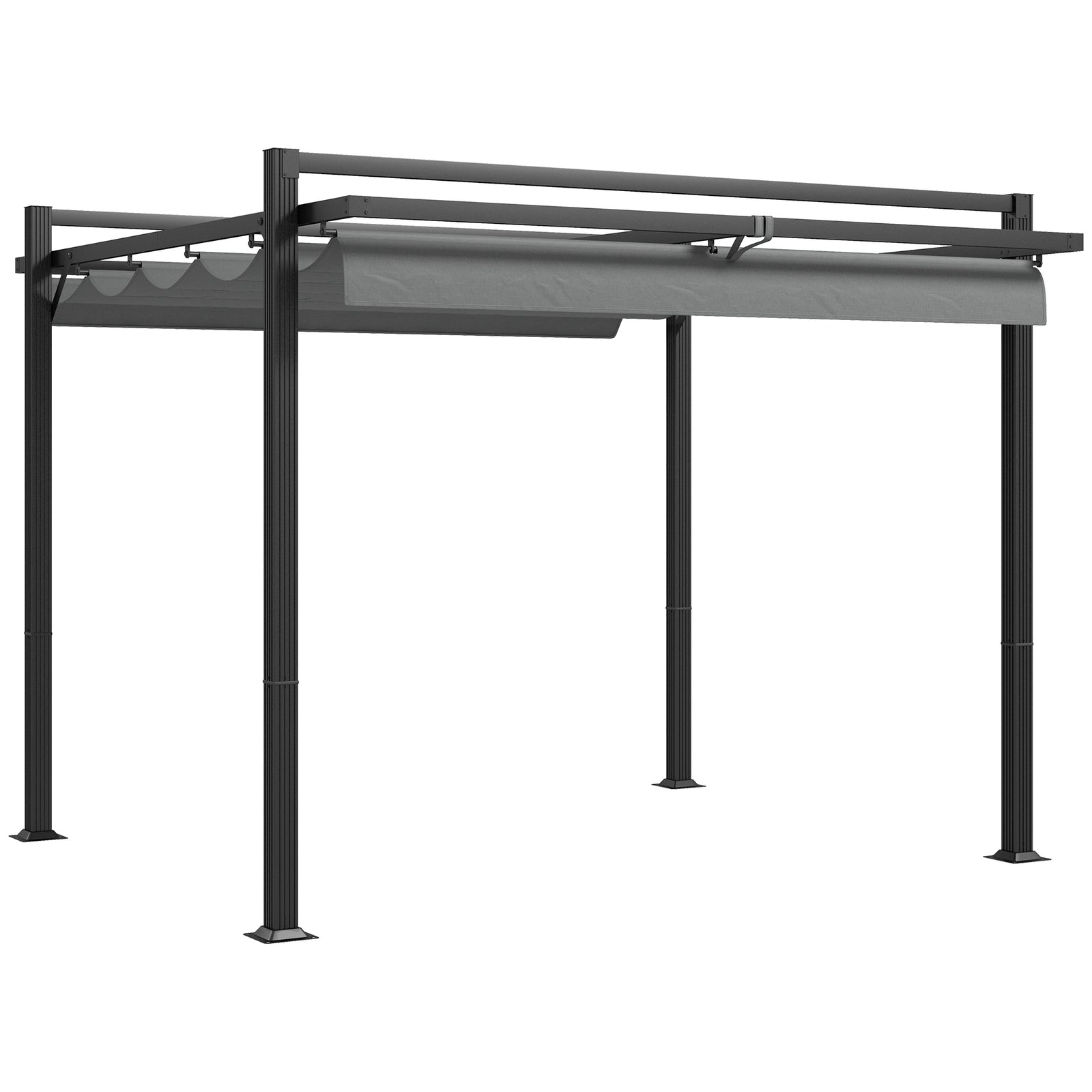 3 x 3(m) Retractable Pergola, Garden Gazebo Shelter with Aluminium Frame, for Grill, Patio, Deck, Dark Grey