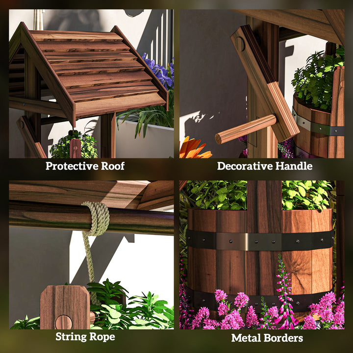 Wood Wishing Well for Outside with Hanging Bucket, Wishing Well Plante