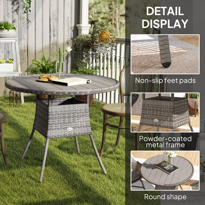 90cm Four-Person Wood-Effect Rattan Table - Grey