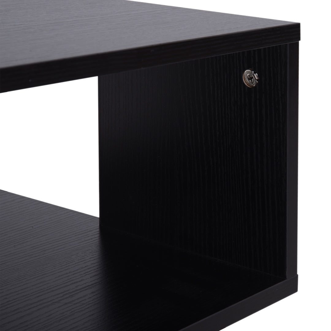 Side Table Square Coffee Table Modern End Table with 2 Tier Storage Shelves for Living Room, Bedroom, Black