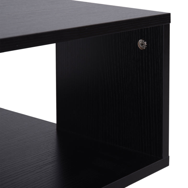 Side Table Square Coffee Table Modern End Table with 2 Tier Storage Shelves for Living Room, Bedroom, Black