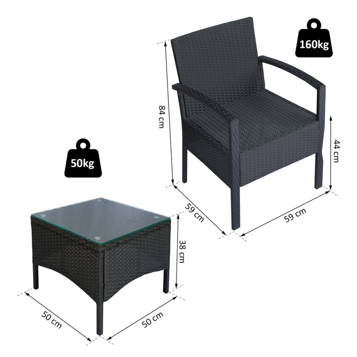 2 Seater Rattan Bistro Set, Steel-Black