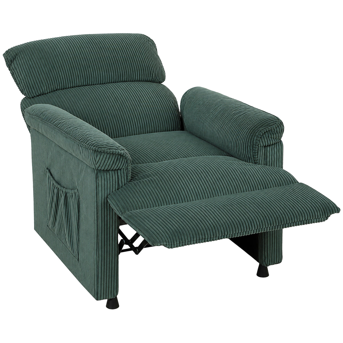 Corduroy Electric Recliner Armchair with Massage and Heat - Green