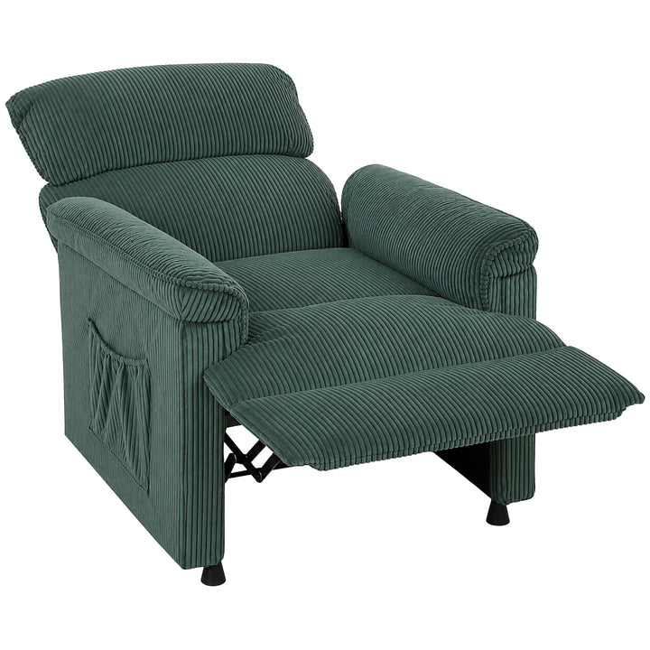 Corduroy Electric Recliner Armchair with Massage and Heat - Green
