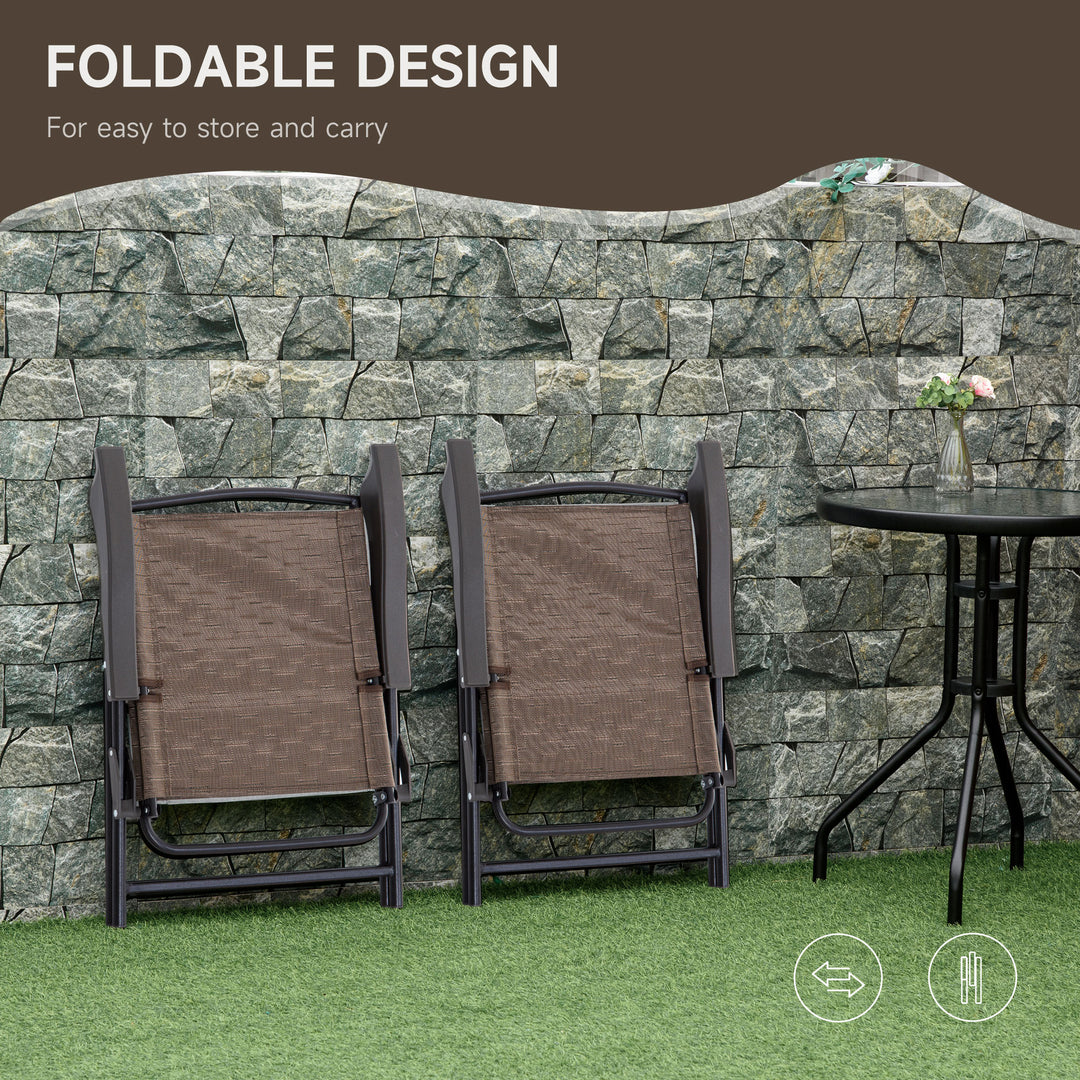 MCL 3 Piece Outdoor Bistro Set, Patio Conversation Furniture Set with 2 Folding Backrest Adjustable Armchairs and Glass Top Coffee Table, Brown