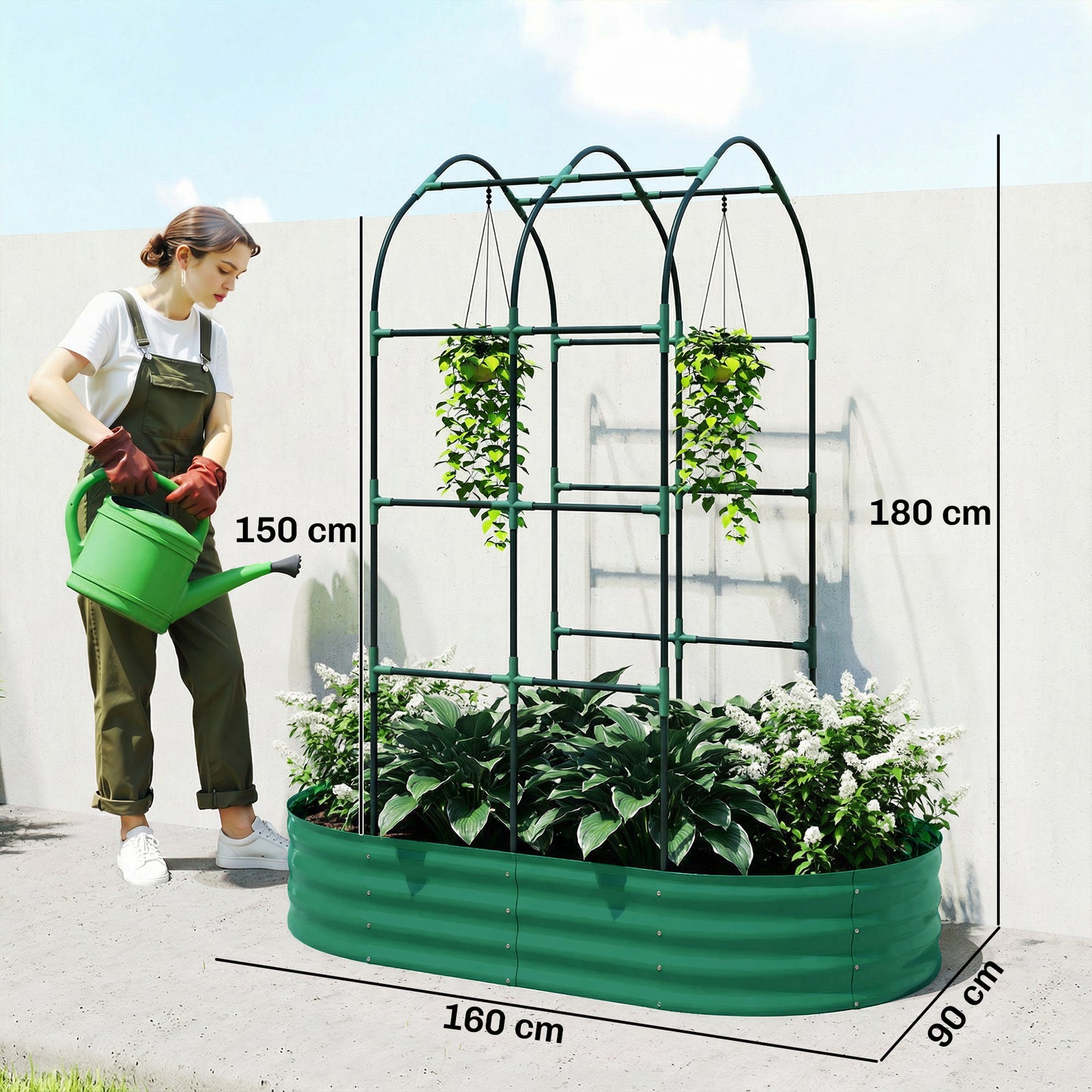 Galvanised Raised Garden Bed with Arched Trellis, 5 x 3 x 6ft Metal Ra