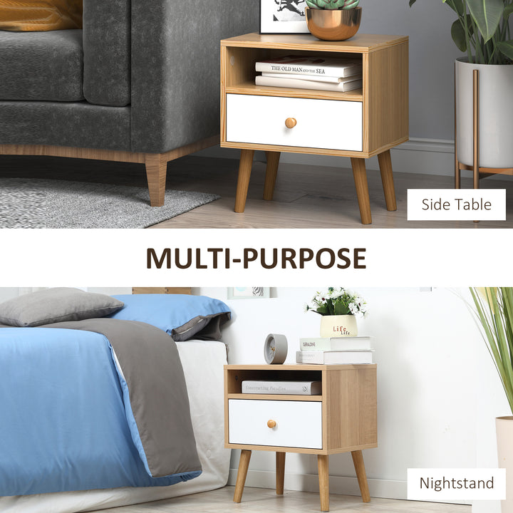 Bedside Table, Bedside Cabinet with Drawer and Shelf, Modern Nightstand, End Table for Living Room, Bedroom, Set of 2, Natural