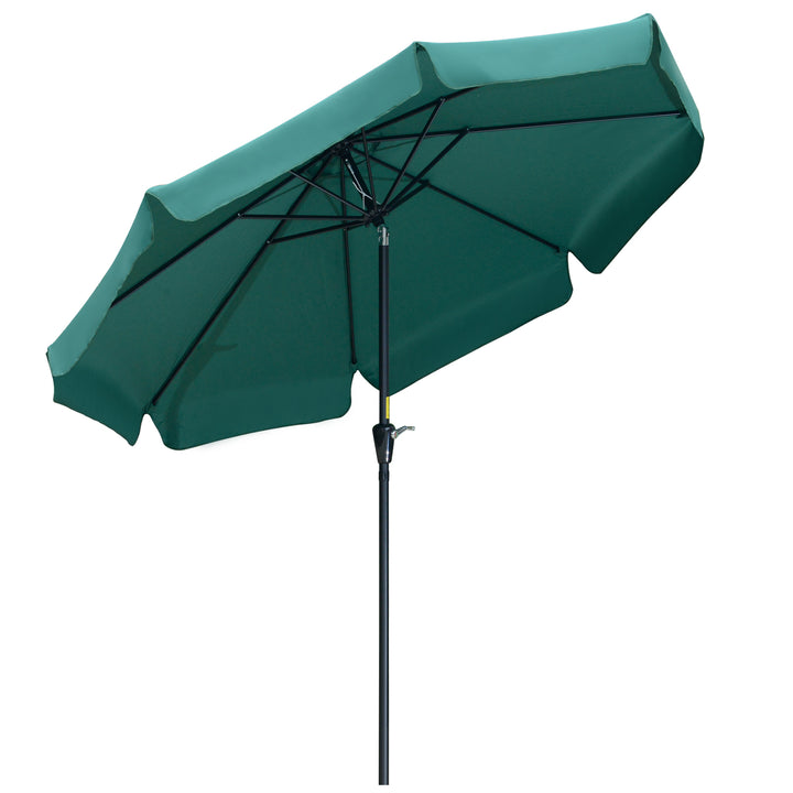 Outsunny Garden Parasol Umbrella, 2.66m, Ruffled Design, Sun Shade, Sturdy 8-Rib Construction, Green | Aosom UK