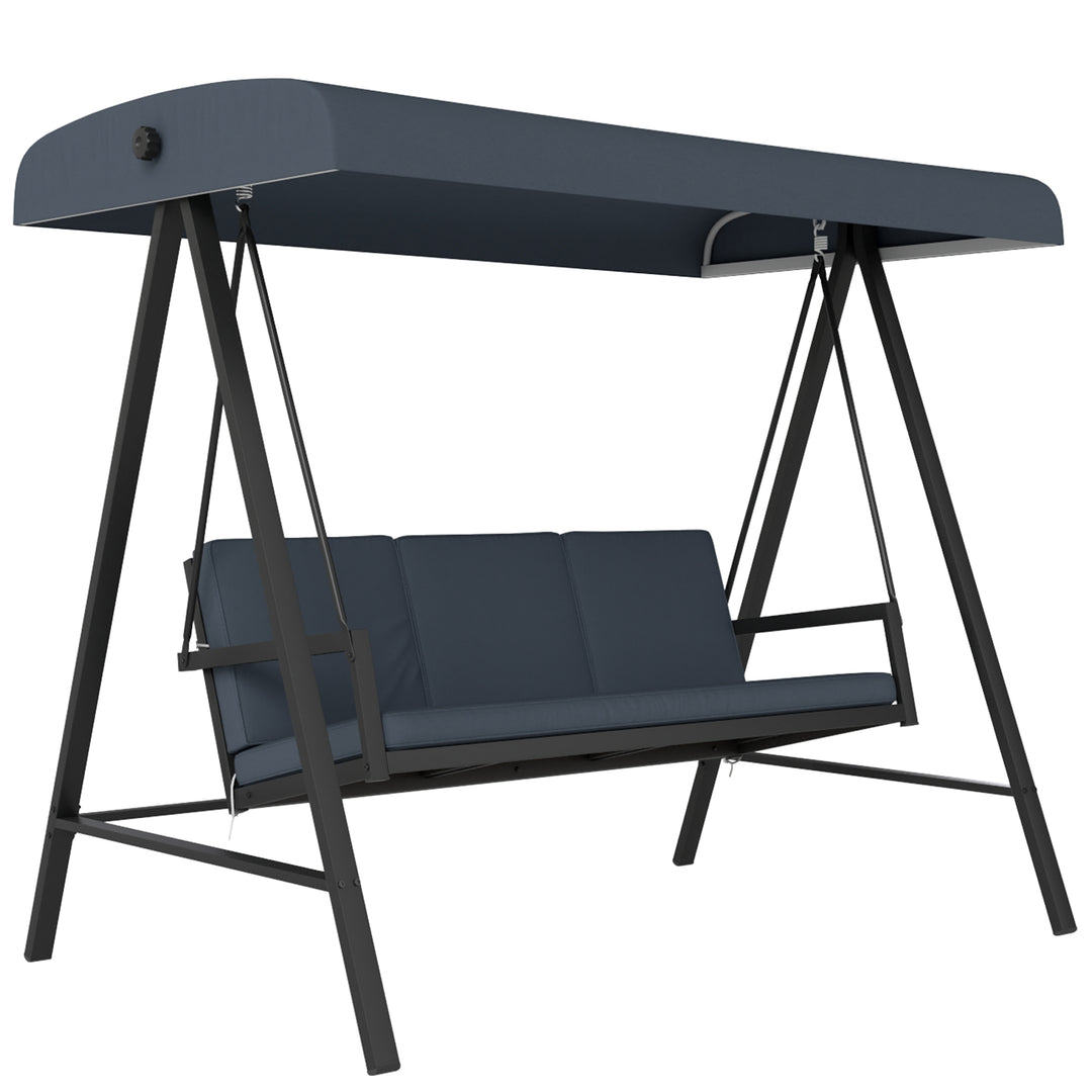 Three-Seat Garden Swing Chair, with Adjustable Canopy - Dark Grey
