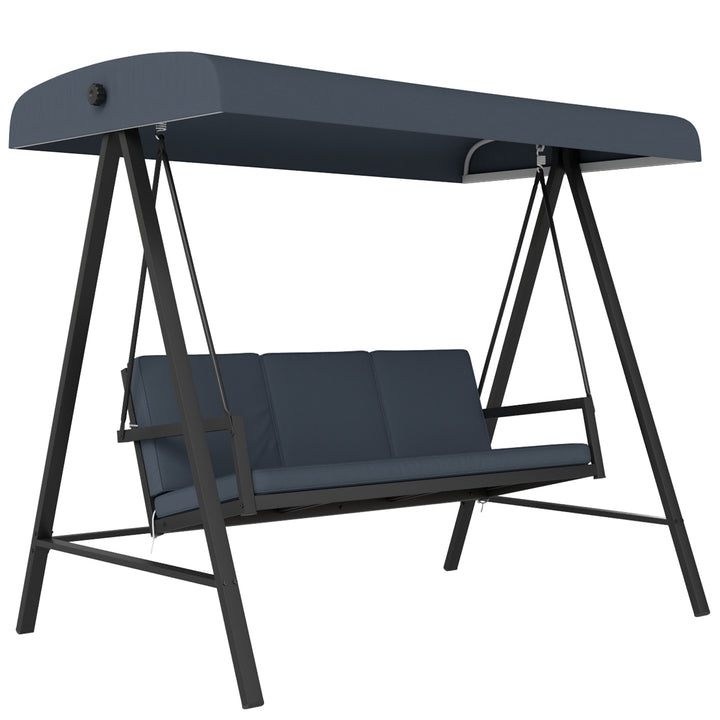 Three-Seat Garden Swing Chair, with Adjustable Canopy - Dark Grey