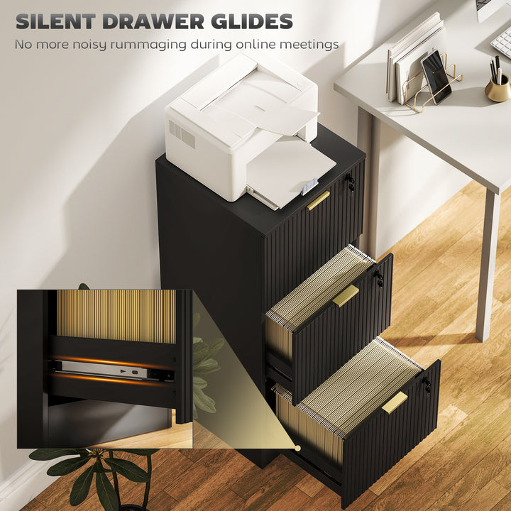 Filing Cabinet, Fluted Vertical File Cabinet with 3 Lockable Drawers a