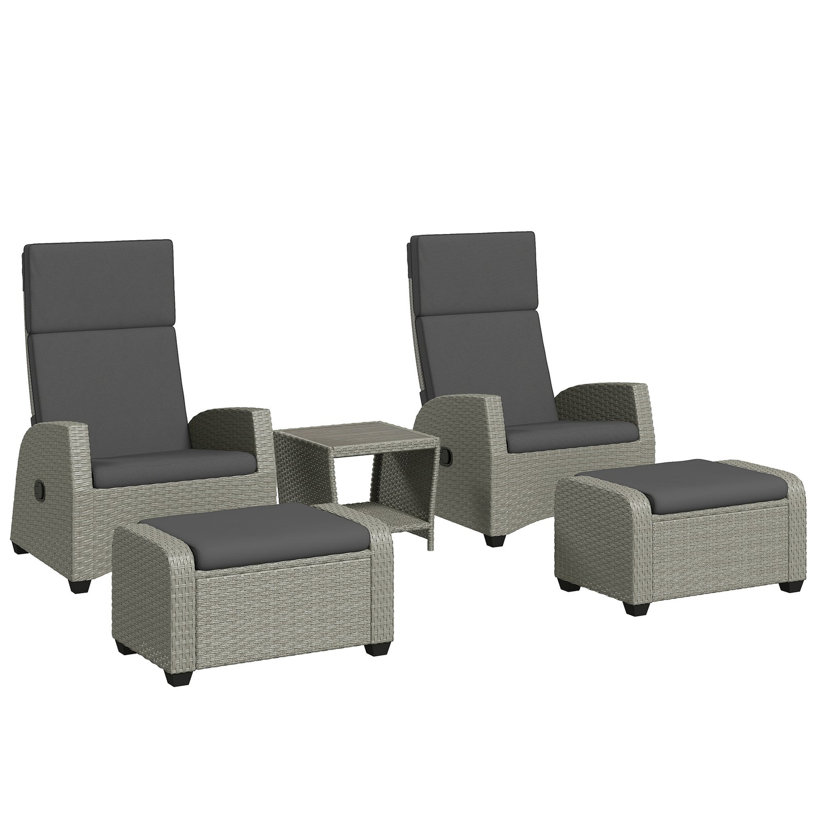 5-Piece Rattan Garden Furniture Set with Cushions - Charcoal Grey