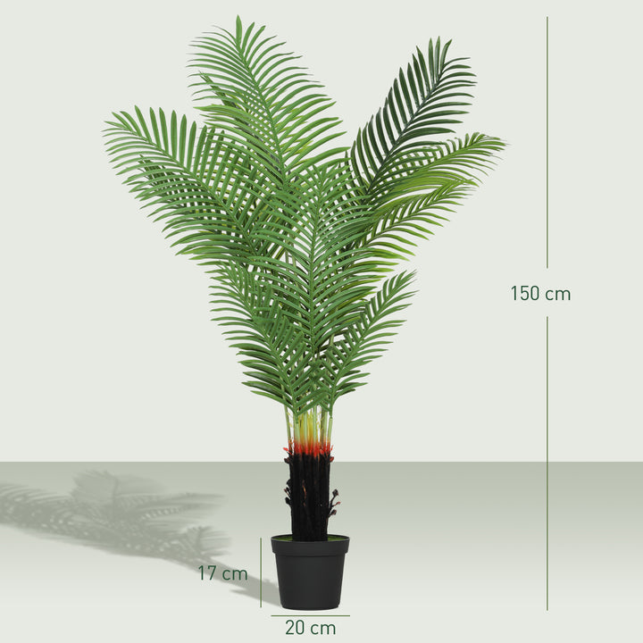 150cm Artificial Areca Palm Tree with 12 PE Leaves, Decorative Artificial Plant with Plastic Pot and Flocked Soil, Fake Plant for Home Office Decor, Green