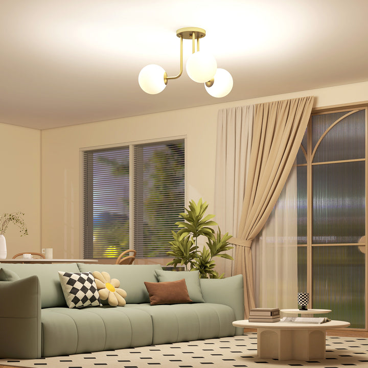 MCL LED Ceiling Light with Globe Shades, Modern 3-Light Ceiling Light with G9 Sockets for Living Room, Bedroom, Dining Room, Bulbs Not Included, Gold Tone