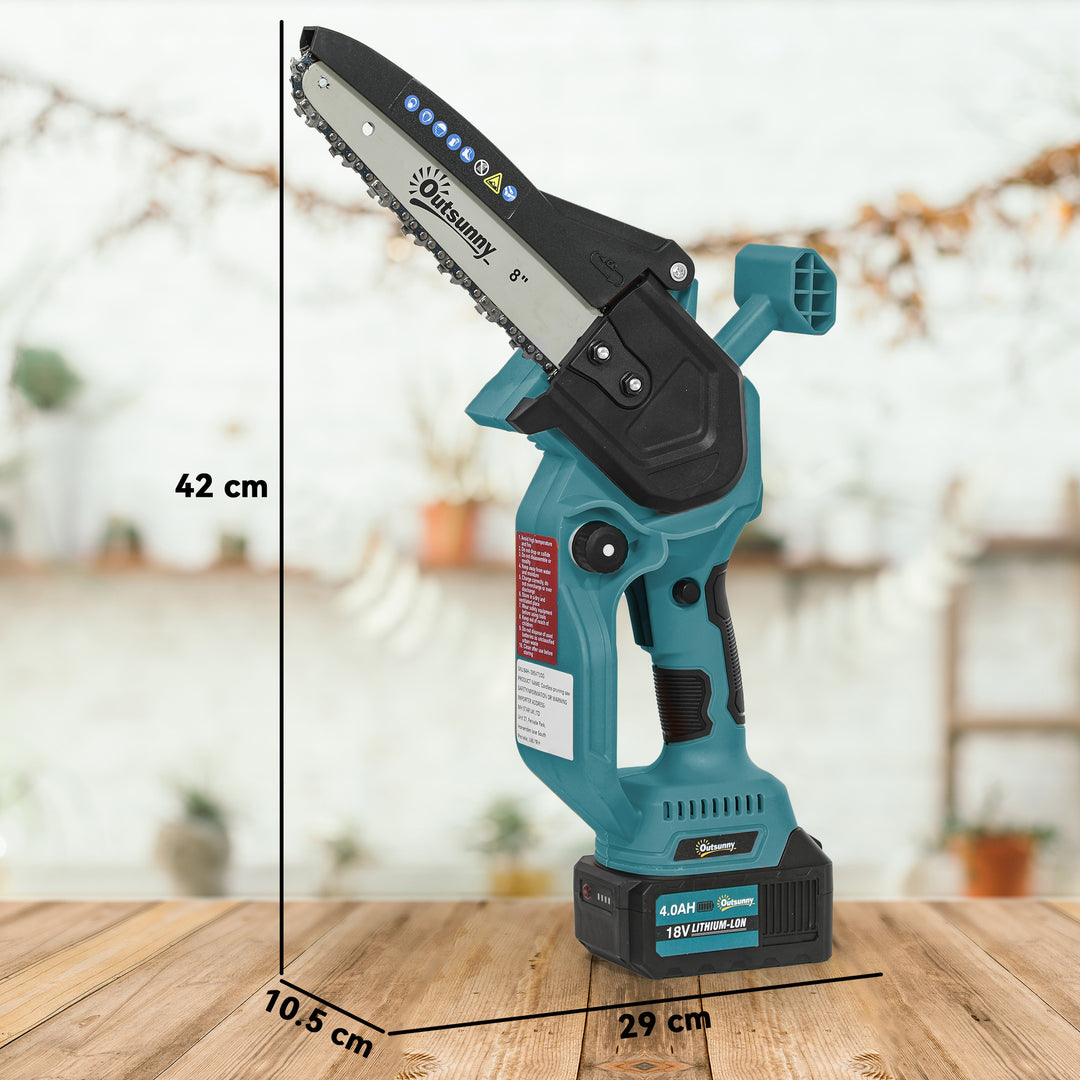 8 Inch Electric Chainsaw, Cordless Mini Chain Saw with Brushless Motor, 2 x 4000mAh Batteries and Safety Lock, Handheld Portable Wood Pruning Saw for Trimming Cutting, Blue