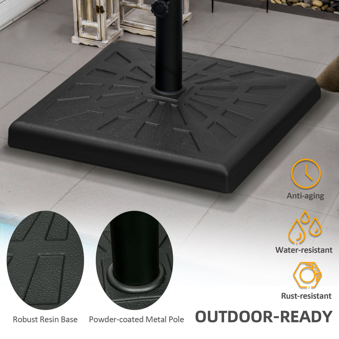 19kg Resin Garden Parasol Base Holder, Square Outdoor Market Umbrella Stand Weight for Poles of Φ32mm, Φ38mm, and Φ48mm, Black
