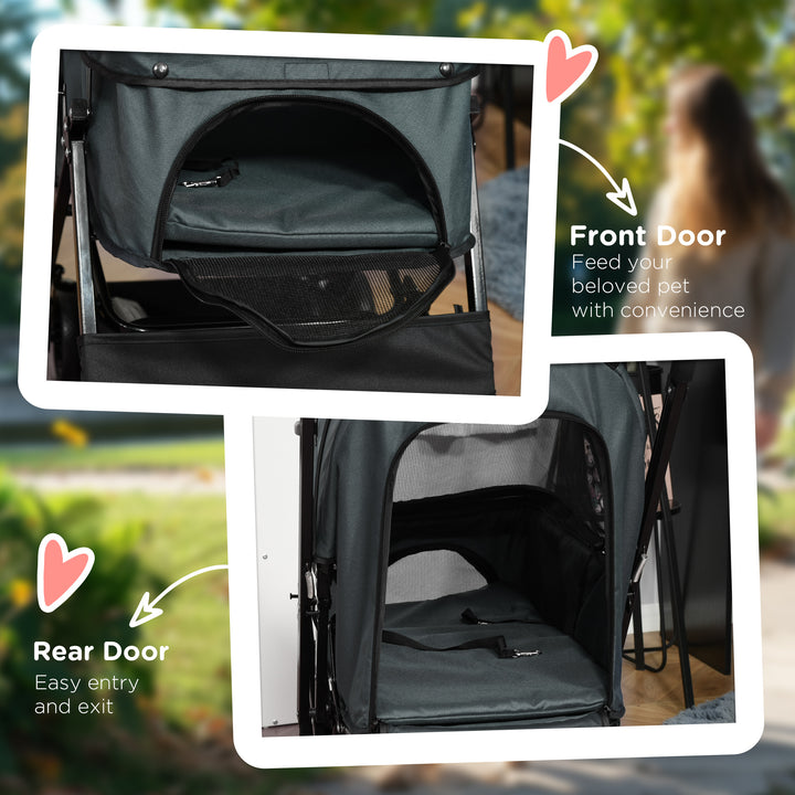 Pet Stroller Pushchair Foldable Travel Dog Cat Carriage w/ Reversible Handle Brake Basket