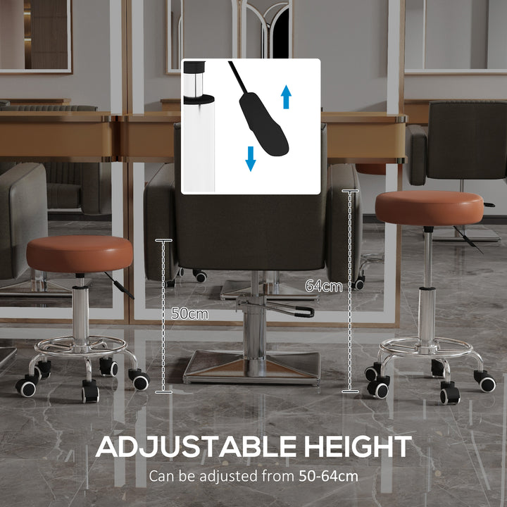 PU Leather Rolling Stool, Height Adjustable Stool Chair with Wheels for Salon, Massage, Spa, Brown