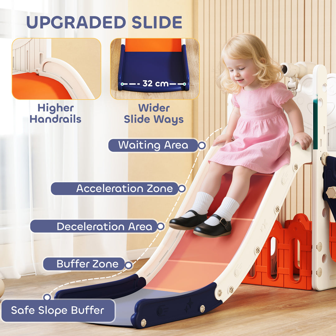 5 in 1 Kids Slide Set with Basketball Hoop, Climbing Frame, Telescope,