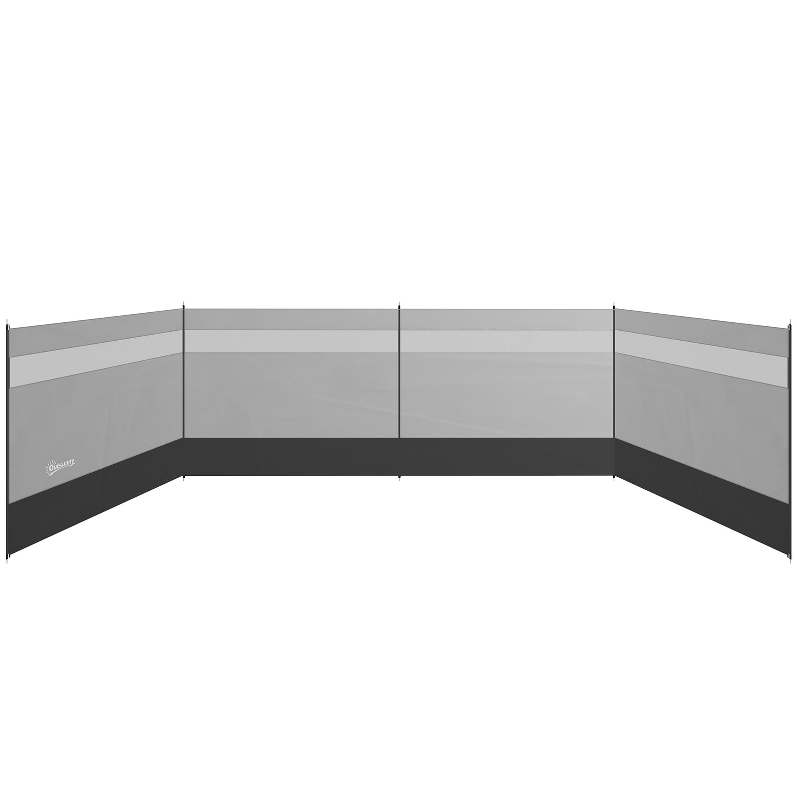 Camping Windbreaker with Clear Windows, Carry Bag and Steel Poles, for Beach Caravan Campervan, 725 x 140cm, Grey