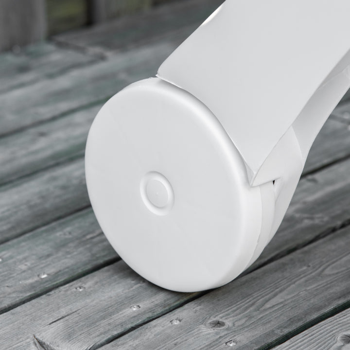 MCL Outdoor Folding Sun Lounger Recliner on Wheels w/ 5-Position Backrest, White