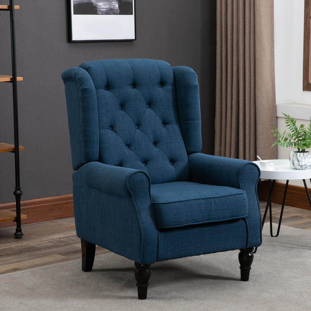 Wingback Accent Chair, HOMCOM Retro Upholstered Button Tufted Occasional Chair for Living Room and Bedroom, Blue | Aosom UK