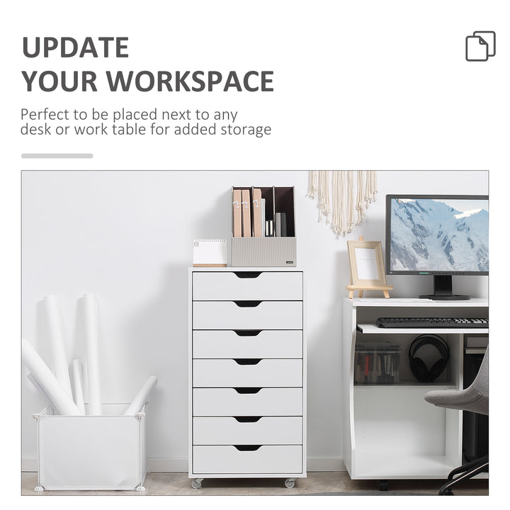 Seven-Drawer Filing Cabinet, with Wheels - White