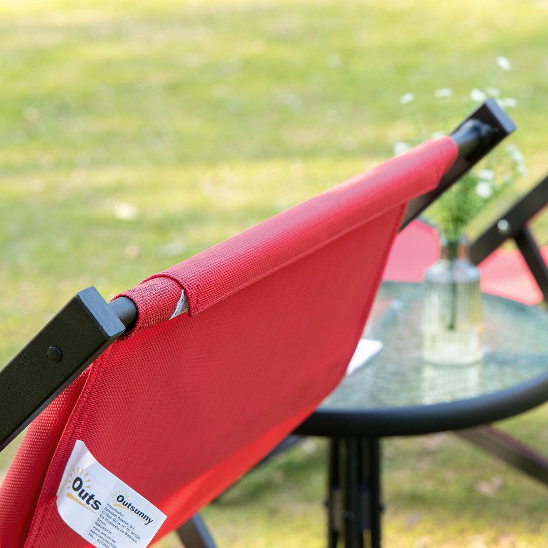 MCL Set of 2 Folding Garden Beach Aluminium Frame Deck Chairs Deckchairs Seaside Folding Garden Patio Lounger, Red