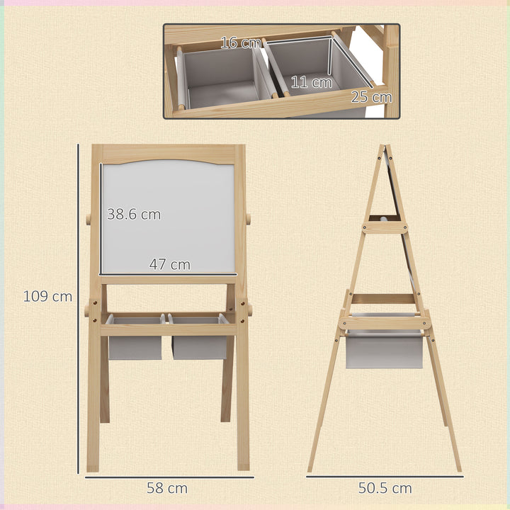 AIYAPLAY Kids Easel with Paper Roll, 3 in 1 Art Easel for Toddlers, Double-Sided Kids Whiteboard Blackboard w/ Storage Baskets, 3-6 Years | Aosom UK