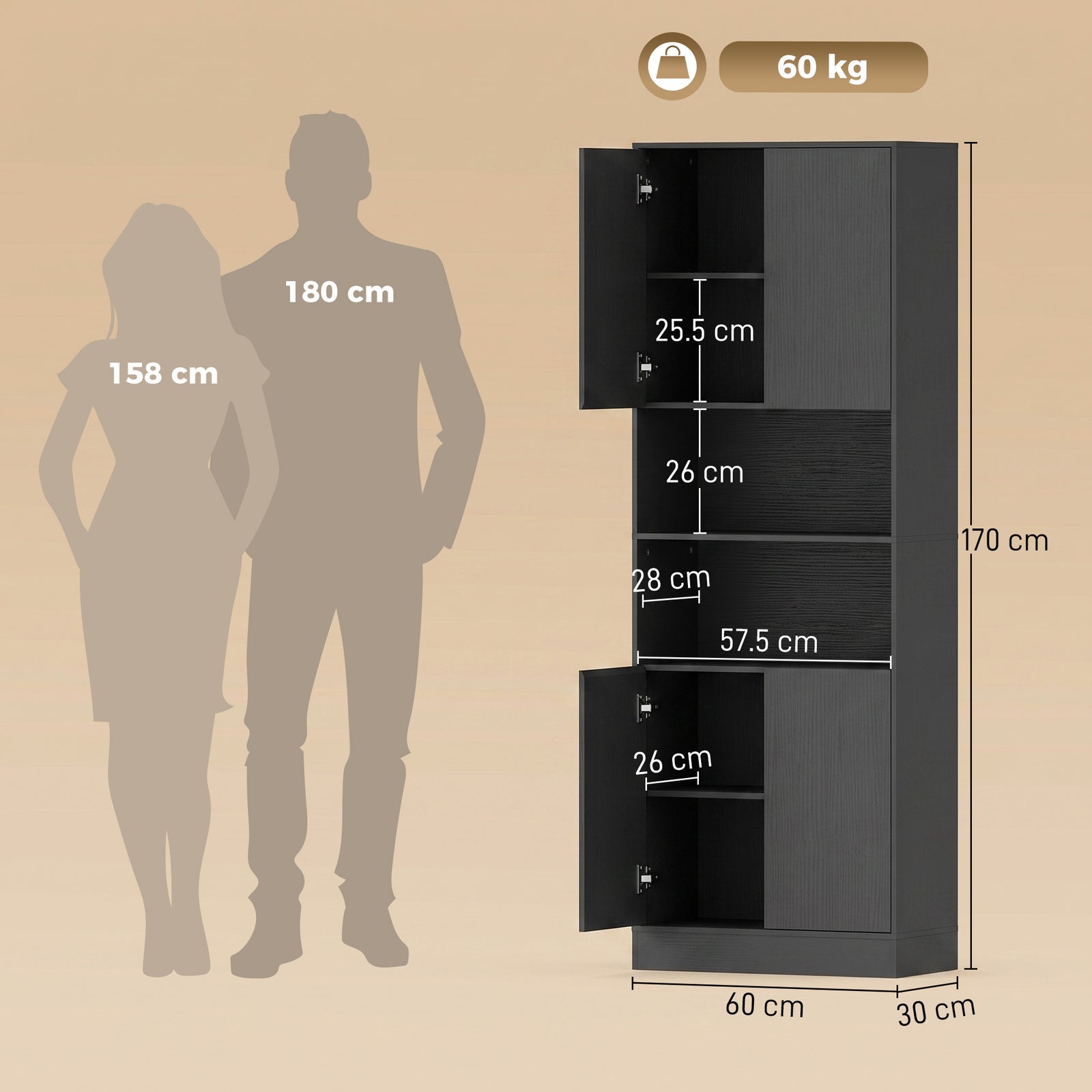 170 cm Kitchen Pantry Cabinet, Freestanding Storage Cabinet with Soft-