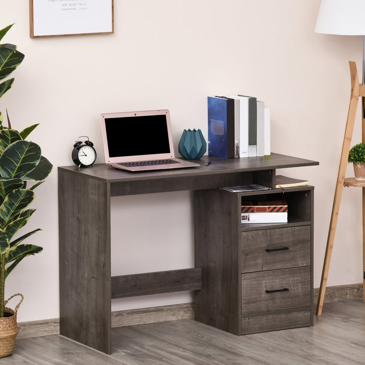 HOMCOM Computer Desk with Shelf, Drawer Writing Table for Home Study, Office, Grey Wood Color