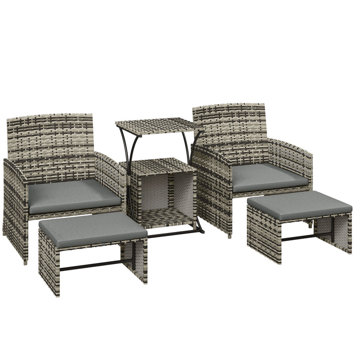 6 Piece Rattan Garden Furniture, Space-Saving Patio Furniture Set with