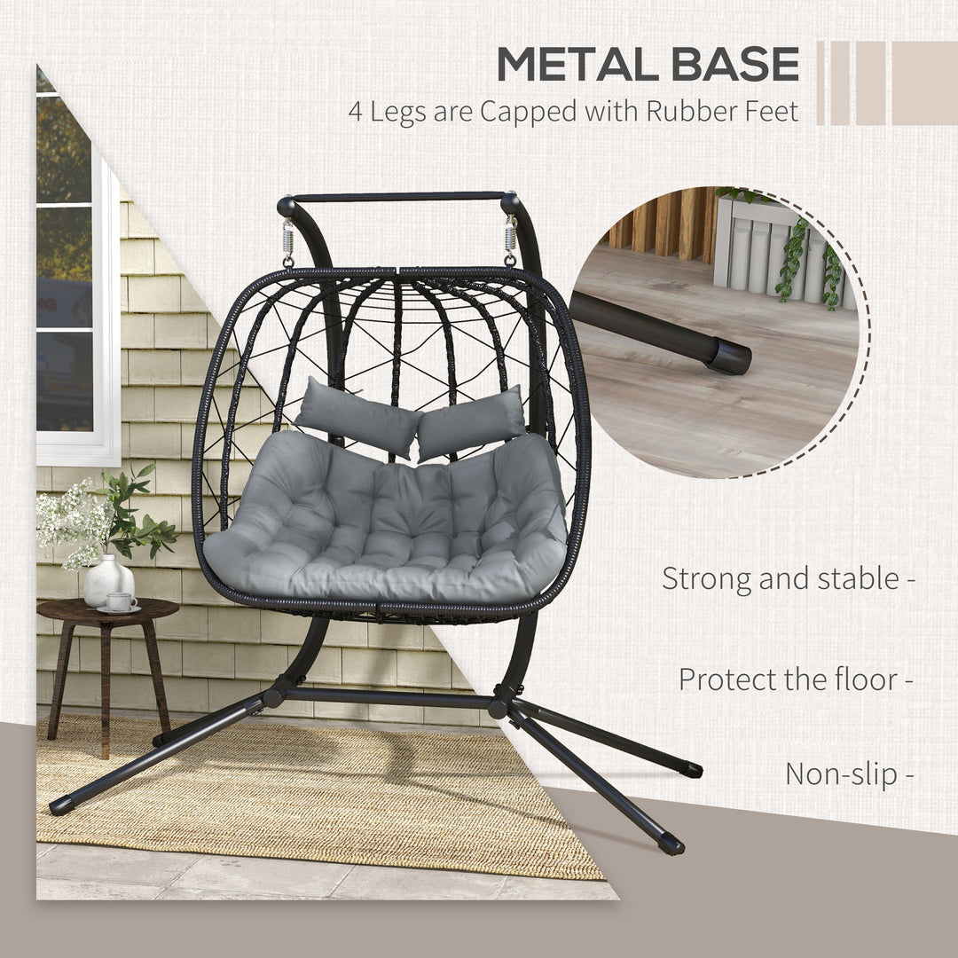 Two-Seater Steel Frame Hanging Egg Chair - Black
