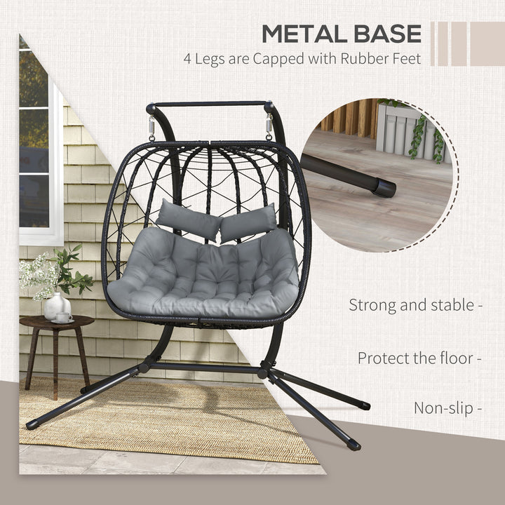 Two-Seater Steel Frame Hanging Egg Chair - Black