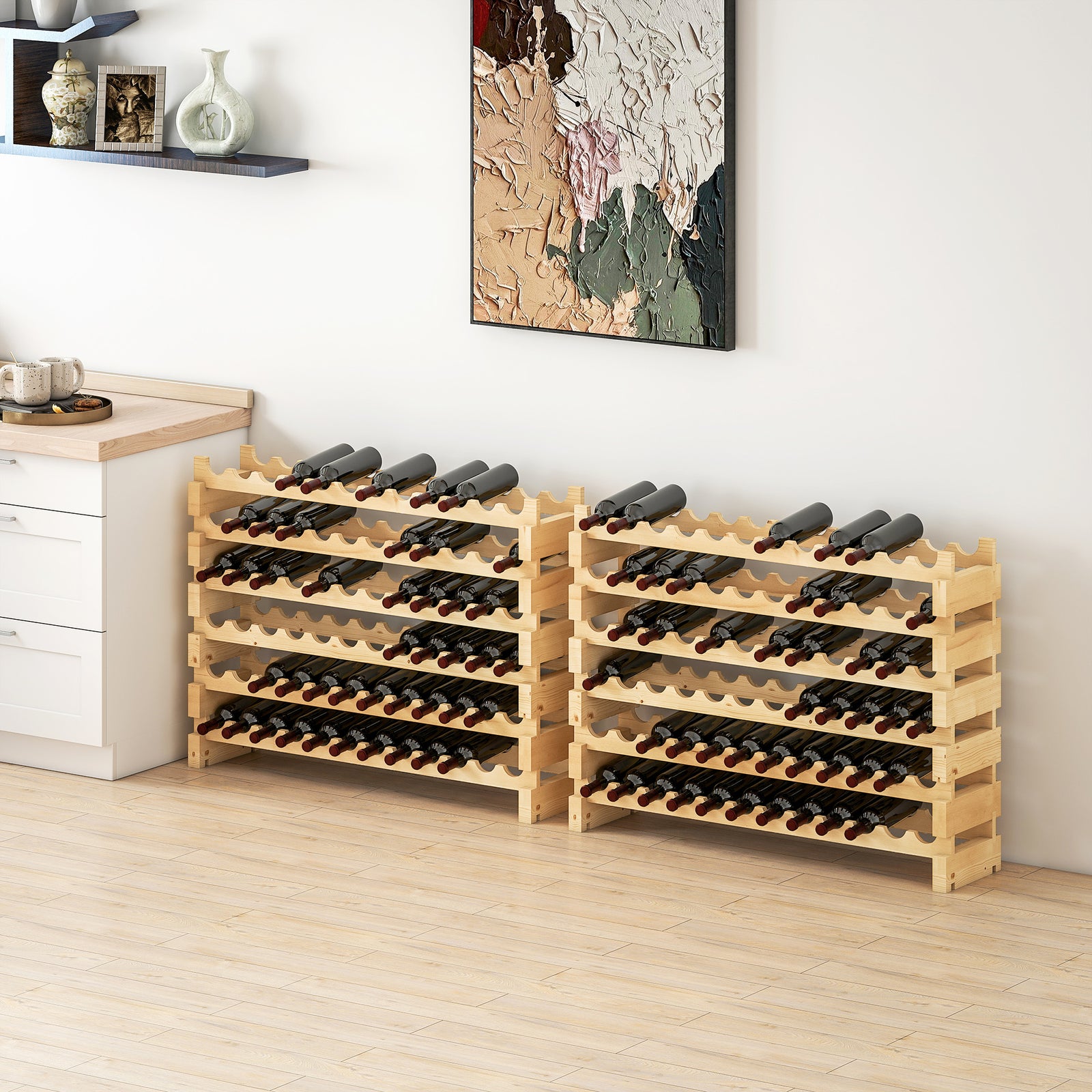 Six-Tier, 72 Bottle Wooden Wine Rack Set of 2 - Natural