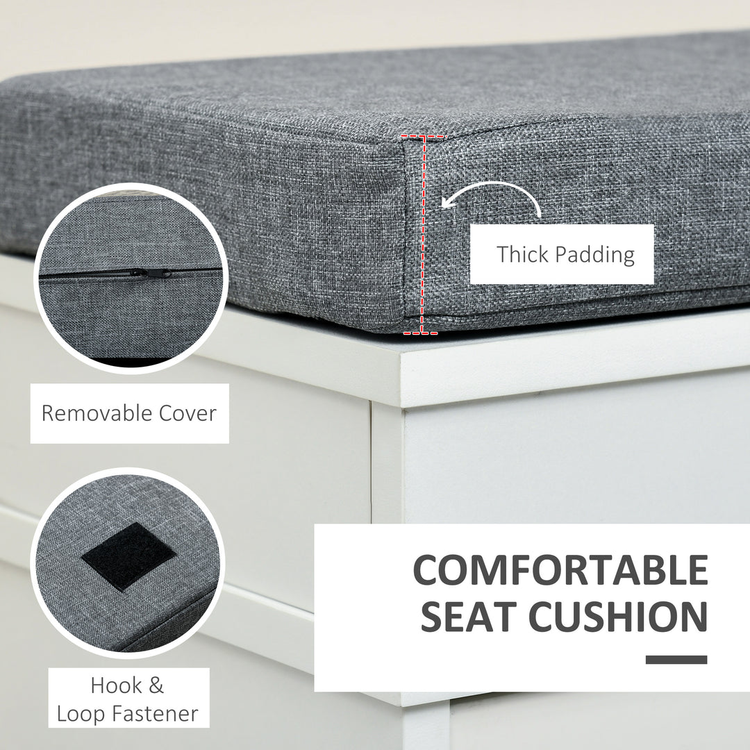 Shoe Storage Bench with Flip Drawers, Shoe Cabinet with Seat Cushion and Adjustable Shelf for Hallway, Entryway, Living Room, Bedroom, White