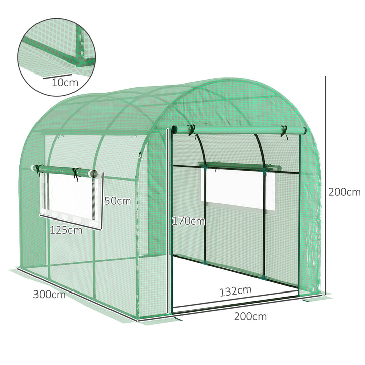 300 x 200cm Walk-In Polytunnel Greenhouse - Green