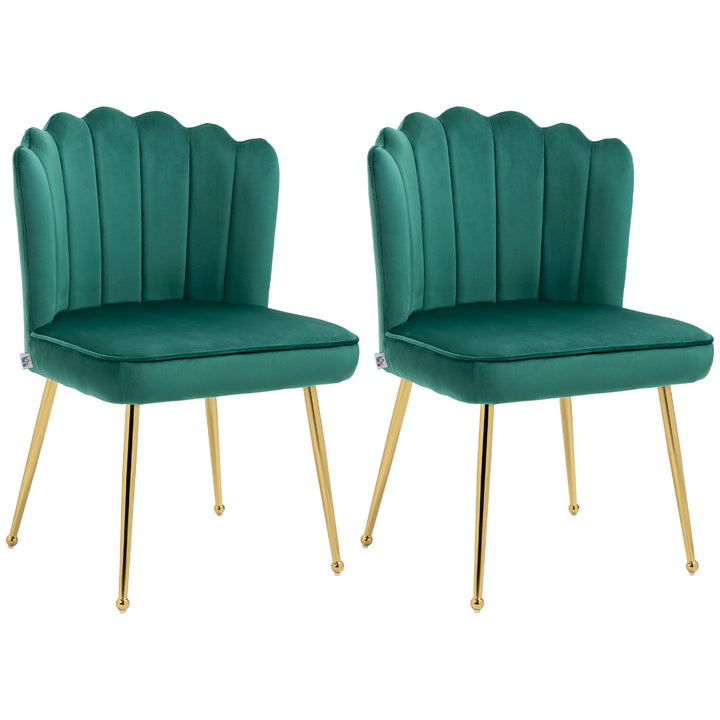 HOMCOM Shell Luxe Velvet Accent Chair, Modern Living Room Chair with Gold Metal Legs for Living Room, Bedroom, Home Office, Set of 2, Green | Aosom UK