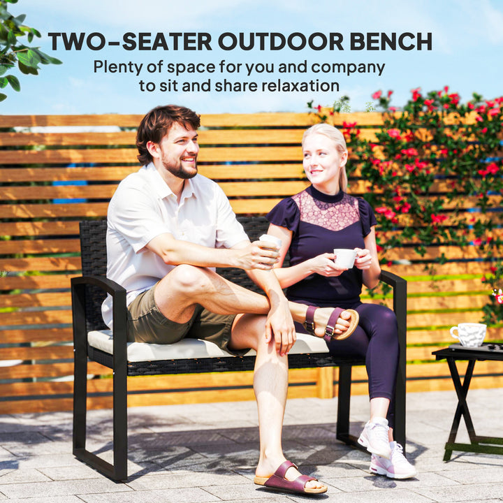 Two-Seater Rattan Garden Bench - Beige/Black