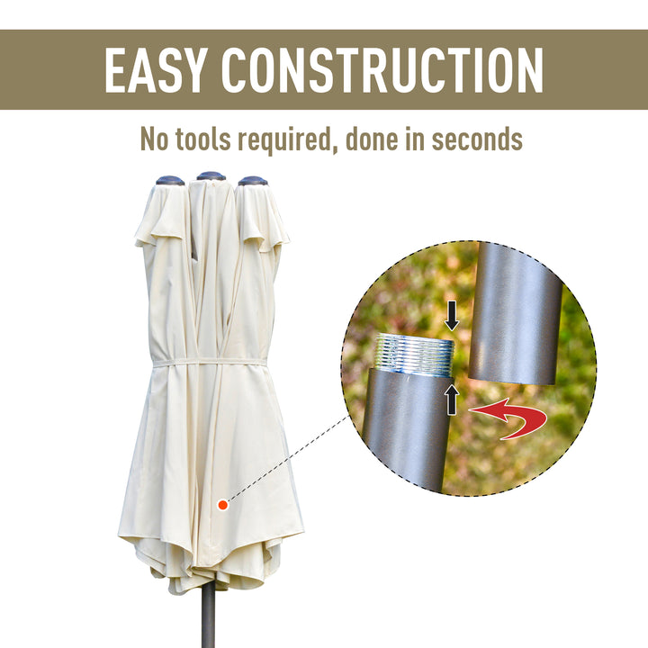 4.6M Sun Umbrella Canopy Double-sided Crank Sun Shade w/ Cross Base Off White