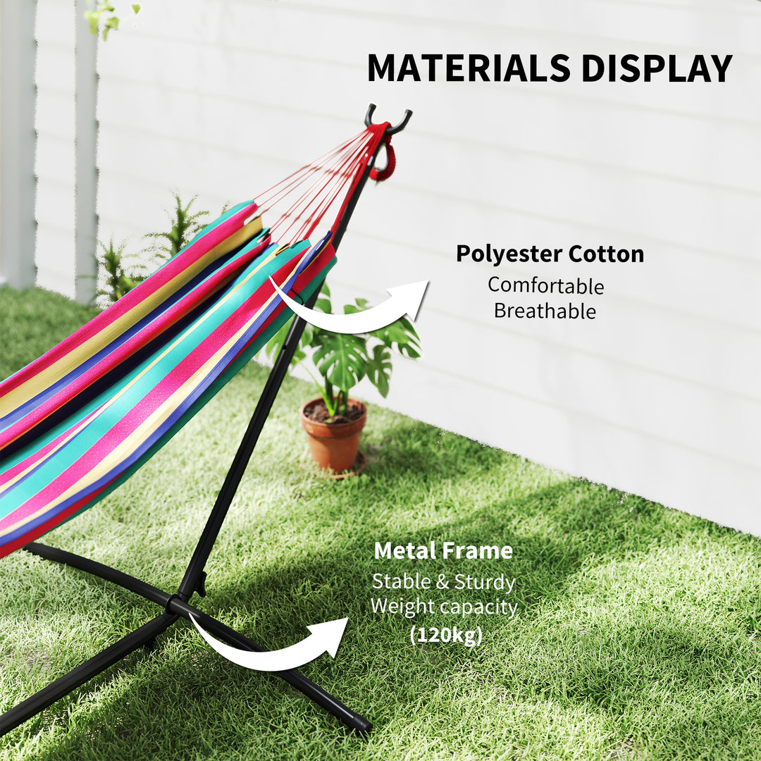 298 x 117cm Hammock with Stand Camping Hammock with Portable Carrying Bag, Adjustable Height, 120kg Load Capacity, Red Stripe