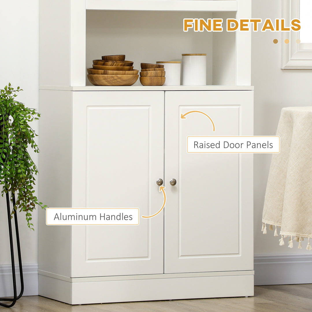 MCL Kitchen Cupboard with 6-tier Shelving, Freestanding Storage Cabinet, Pantry Cupboard with 3 Open Compartments and Double-door Cabinet with Adjustable Shelves, White