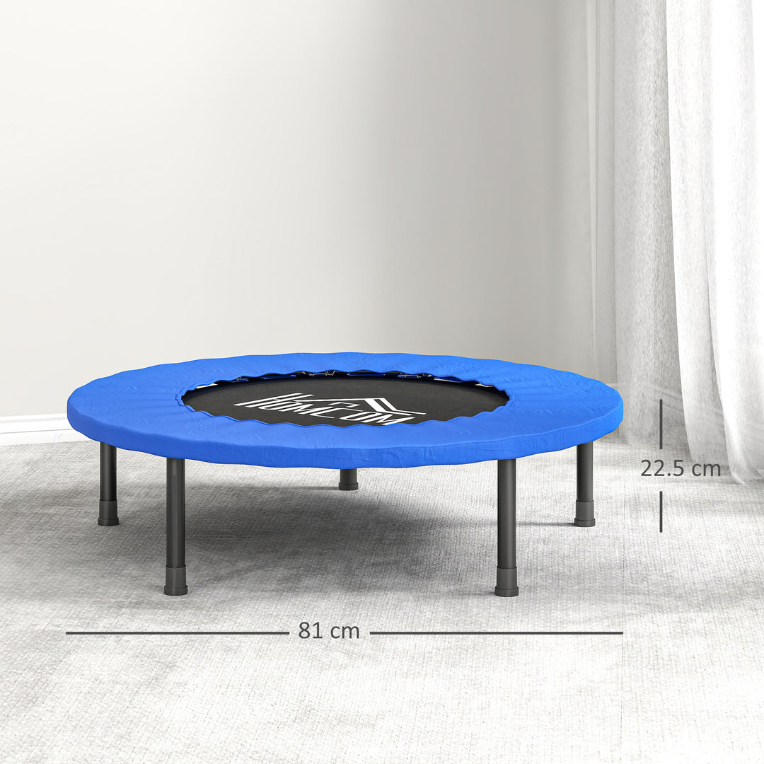 32" Mini Fitness Trampoline Home Gym Yoga Exercise Rebounder Indoor Outdoor Jumper with Safety Pad, Support Up to 100 KG, Blue and Black
