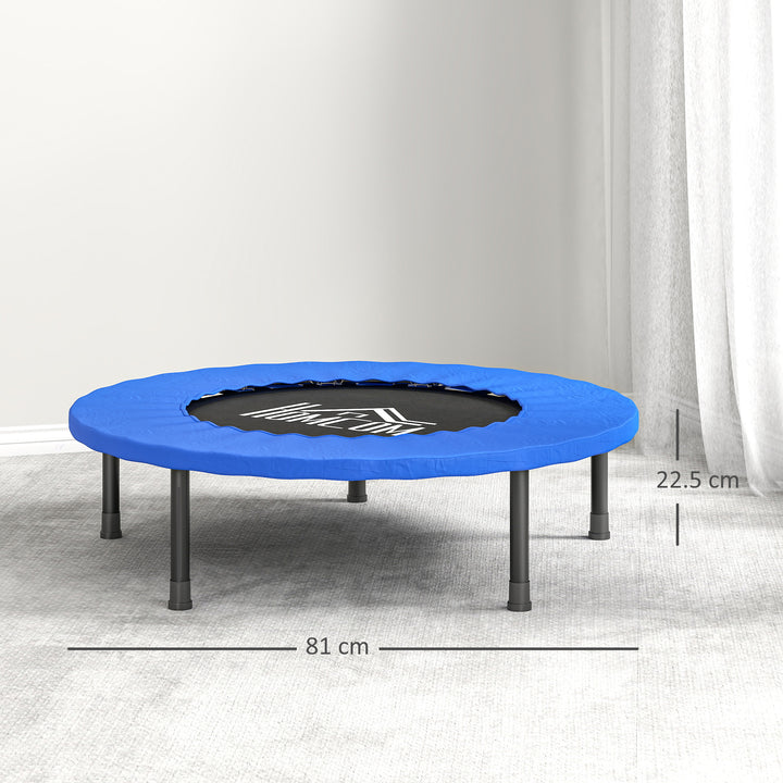 32" Mini Fitness Trampoline Home Gym Yoga Exercise Rebounder Indoor Outdoor Jumper with Safety Pad, Support Up to 100 KG, Blue and Black