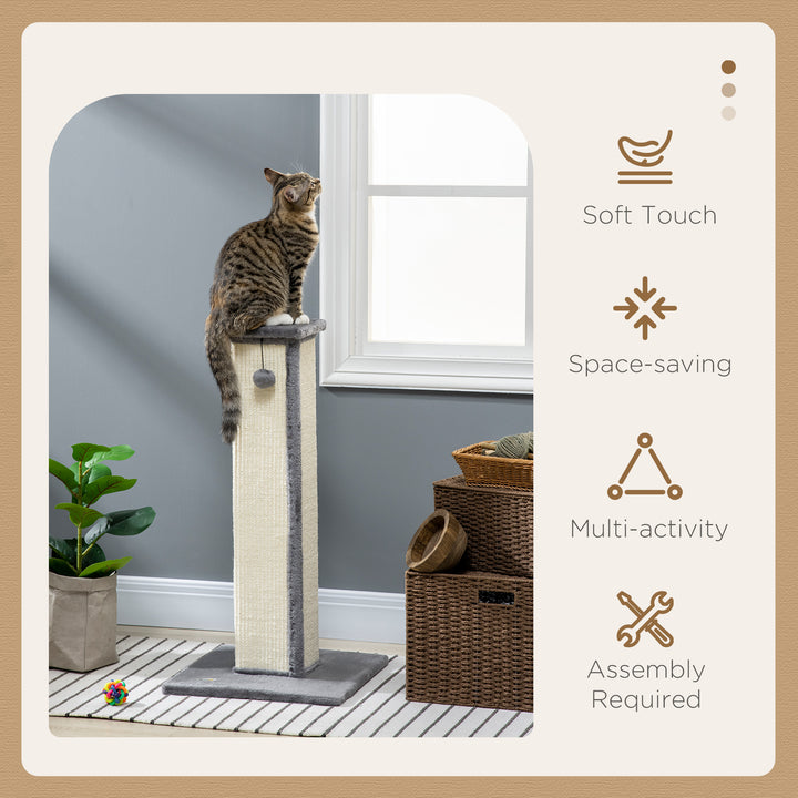 81cm Cat Scratcher, Vertical Full Scratcher w/ Natural Sisal Rope, Hanging Ball, Soft Plush - Grey