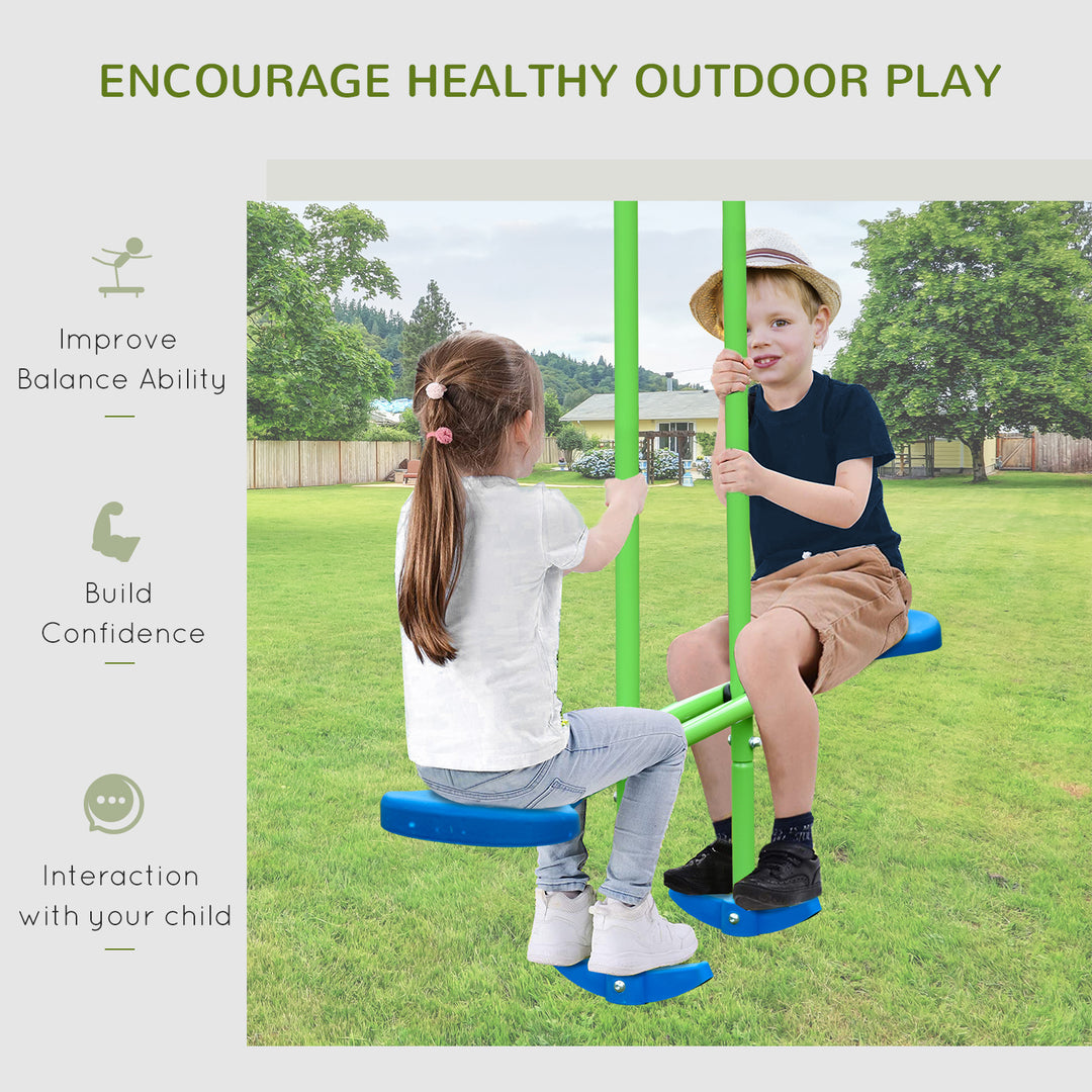 Metal Garden Swing Set Height Adjustable Children Outdoor Backyard Play Set for Toddlers Over 3 Years Old, Green