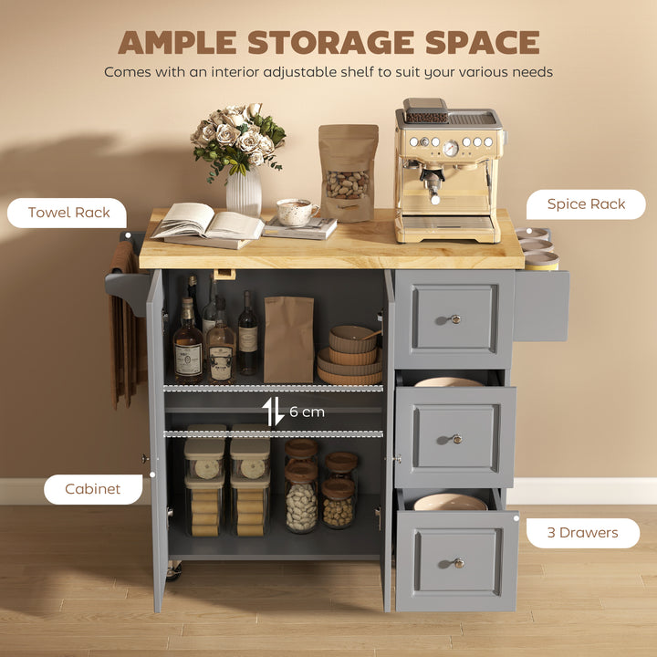 Kitchen Island on Wheels, Rolling Kitchen Storage Trolley with Drop Le