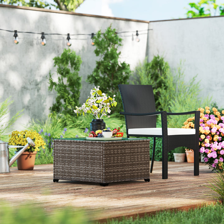 62 x 62cm Glass-Top Rattan Side Table - Dark Grey