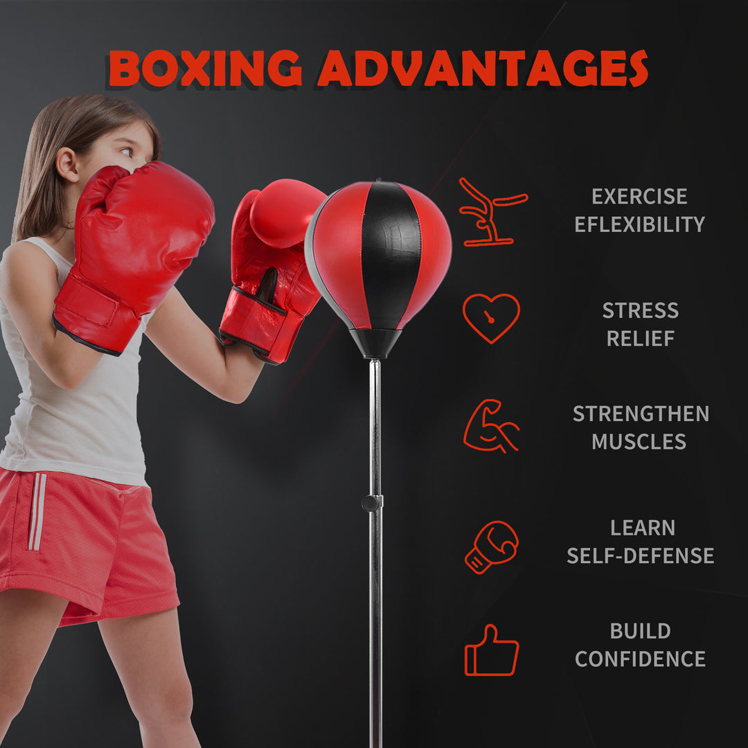 HOMCOM Kids Boxing Punch Bag Set, Freestanding with Gloves, Durable PU Material, Black/Red | Aosom UK