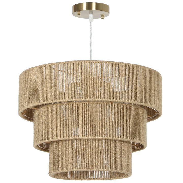 Hemp Rope Ceiling Light, 3-Layer Boho Pendant Light, E14 Vintage Ceiling Lamp Fixtures for Living Room, Bedroom, Kitchen, Hallway, Light Brown